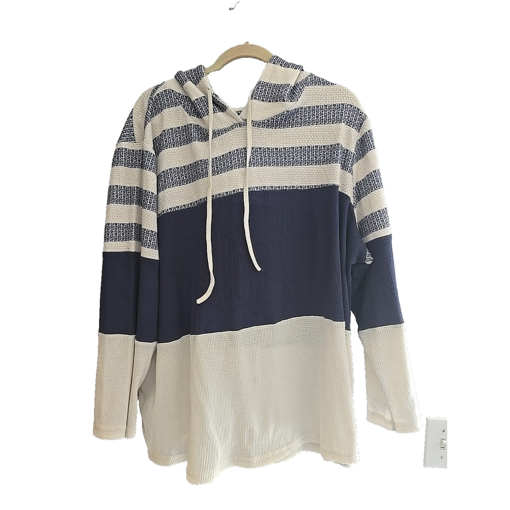 Bloomchic Blue White Striped Knit Pullover Hoodie Sweatshirt Womans Size 22-24